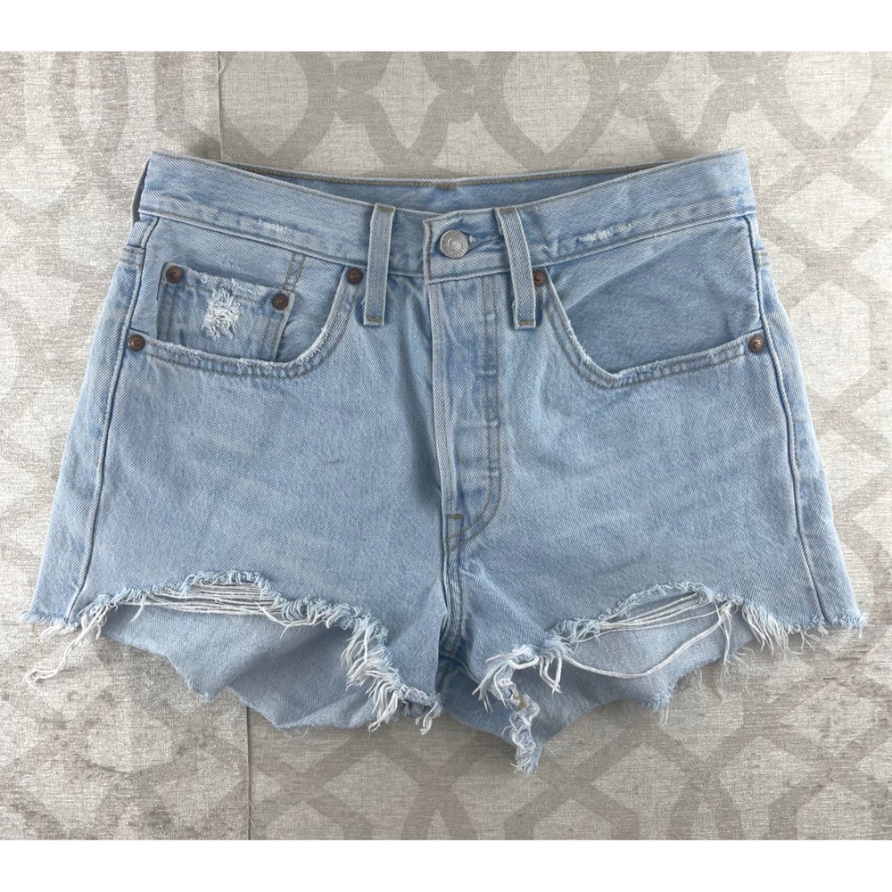 Levi's 501 Premium Womens 26 Light Blue Button Fly High Rise Cut Off Shorts